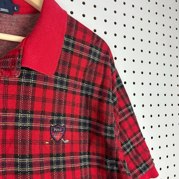 Polo Ralph Lauren Golf Crest Polo Shirt Size Large USA Made Plaid Retro USA Made - Picture 3 of 6